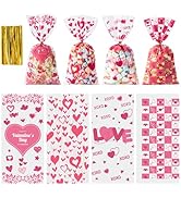 Aegero Valentines Cellophane Bags,Valentines Goodie Bags,Valentine Treat Bags,120pcs Valentines C...