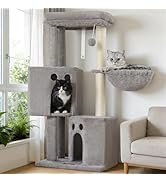 Small Cat Tree Tower for Indoor Cats, 40 In Medium Multi-Level Compact Cat House Bed with 2 Condo...