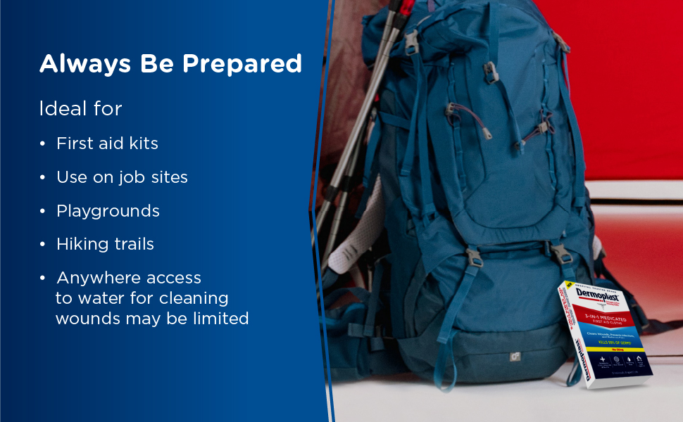 Dermoplast, ideal for first aid kids, job sites, playgrounds, hiking trails