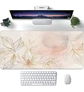 Desk Mat,Minimalist Flowers and Leaves Large Gaming Mouse Pad for Desk XXL,Golden Line Floral Des...