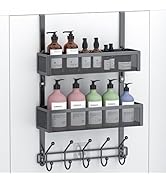 Aimeaihe Adjustable Over The Door Hooks Organizer, Door Hanger Coat Rack with 2 Mesh Baskets and ...