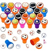Hxezoc 24 Pieces Sports Balls Print Stamp, Colorful Self Inking Party Favors Assorted Stamp Set f...