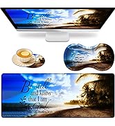 VSOJSOJKE Large Game Mouse Pad + Wrist Support Pad + Coffee Coaster, Coconut Trees Psalm 46-10 Fo...