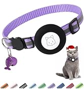 Airtag Cat Collar, Air tag Cat Collar with Bell and Safety Buckle in 3/8" Width, Reflective Colla...