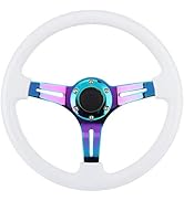 Qiilu Universal Drifting Deep Dish Racing Steering Wheel 14"/350mm 6 Bolts Grip with Horn Button ...