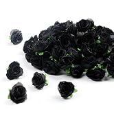 SITUMEIZI 100 Pcs 1.3 inches Mini Black Rose Head Small Black Flowers Artificial Fake Flower for ...