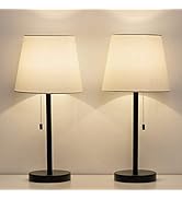 HAITRAL Bedside Table Lamps Set of 2 - Black and White Modern Desk Lamps for Bedroom, Dorm, Livin...