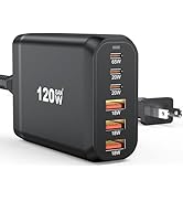 USB C Charging Station 120W, 6 Ports GaN III Multiple Ports Charger Hub, Single USB-C Port 65W Fa...