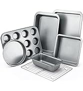 KITESSENSU Baking Pans Sets, Nonstick Bakeware Set 7-Piece with Round/Square Cake Pan, Loaf Pan, ...