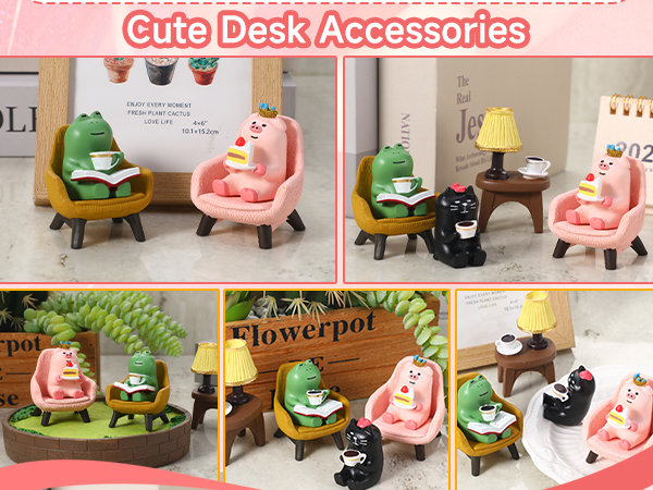 Cute Miniature Pig Cat Frog Figurines