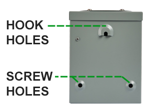 Screw holes & hook hole