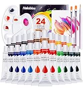 Acrylic Paint Set with 3 Paint Brushes, 24×12ml Colors Premium Paint Set with 1 Palette 1 Canvas ...