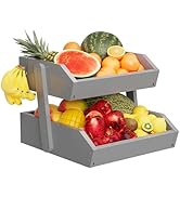 Hellojin Bamboo 2 Tier Fruit Basket For Counter, Large Capacity Fruit Storage Countertop, Fruit H...