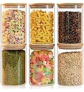 Liuruiyu Glass Food Storage Jars 6-Pack 37oz - 4x6 in-Clear Glass Food Canisters with Bamboo Lid ...