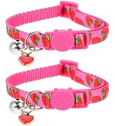 Mipcase 2Pcs Cat Collar with Bell Strawberry Printing Cat Collar Lightweight Cat Collar Pet Colla...