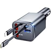 Retractable Car Charger,69W Car Phone Charger USB C Fast Charge,Cigarette Lighter USB Charger Car...