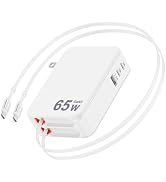 5 in 1 Retractable Wall Charger,65W Retractable Phone Charger Wall Plug with 3 USB Ports, 3.9FT P...