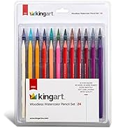 KINGART 315-24 Pro Artist Quality 24 Ct. Woodless Watercolor Pencil Set, 24 Soft Core, Pre-Sharpe...