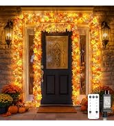 suddus 33FT Fall Garland with Lights Connectable Fall Leaves Garland Plugin | 100 LED Lighted Fal...