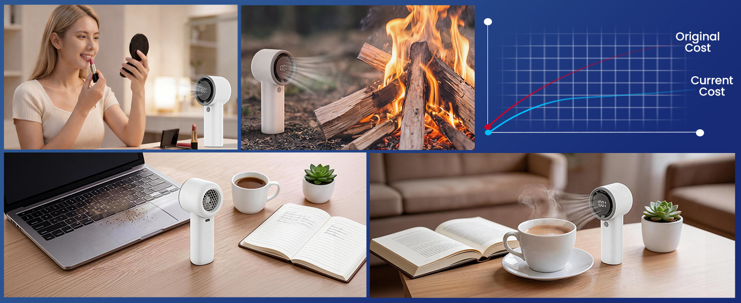 From makeup to fire-starting, office work to afternoon tea – one fan, endless uses.