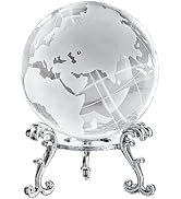60mm World Globe Crystal Earth Ball Paperweight with Stand Glass Sphere Display Globe Ball Christ...