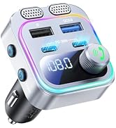 Bluetooth 5.4 FM Transmitter Car Adapter 60W Fast Charger, [Reinforced Dual Microphone & DEEP BAS...
