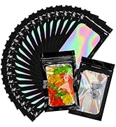 LOKQING 200 Pcs Holographic Bags Black Mylar Bags with Window Resealable Bags Packaging for Small...