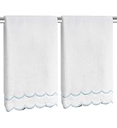CASYUNE 2 Pcs 100% Cotton Scalloped Hand Towels 16×27 Inch 600 GSM Embroidered Soft Absorbent Dec...