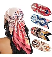 HBselect 4PCS Head Scarf for Women 35” Head Scarves Silk Like Satin Neck Scarfs Square Bandana Ha...