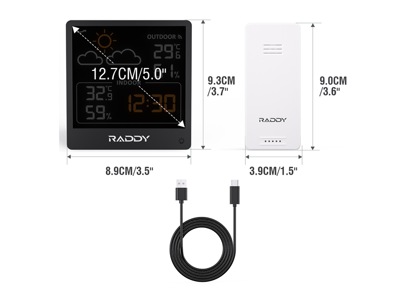 Raddy WF-50 Indoor Outdoor Thermometer Hygrometer