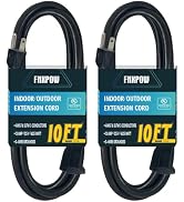 FNXPOW Indoor Outdoor Extension Cord 10 FT Waterproof, 16/3 Gauge Heavy Duty Black Extension Cord...