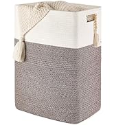 Mkono Laundry Hamper Woven Laundry Basket Tall Cotton Storage Baskets with Handles,Decorative Bla...