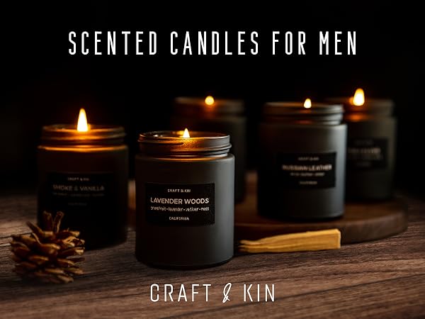 centerpiece matte black candle manly pine clove wood wicks modern essential oils kitchen