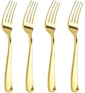 Liacere 200pcs Gold Plastic Forks - Heavyweight - 7.4 Inch Heavy Duty Forks - Gold Plastic Silver...