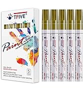 Gold Paint Marker Paint Pens - 5 Pack Oil Based Permanent Marker Pen, Medium Tip, Waterproof & Qu...