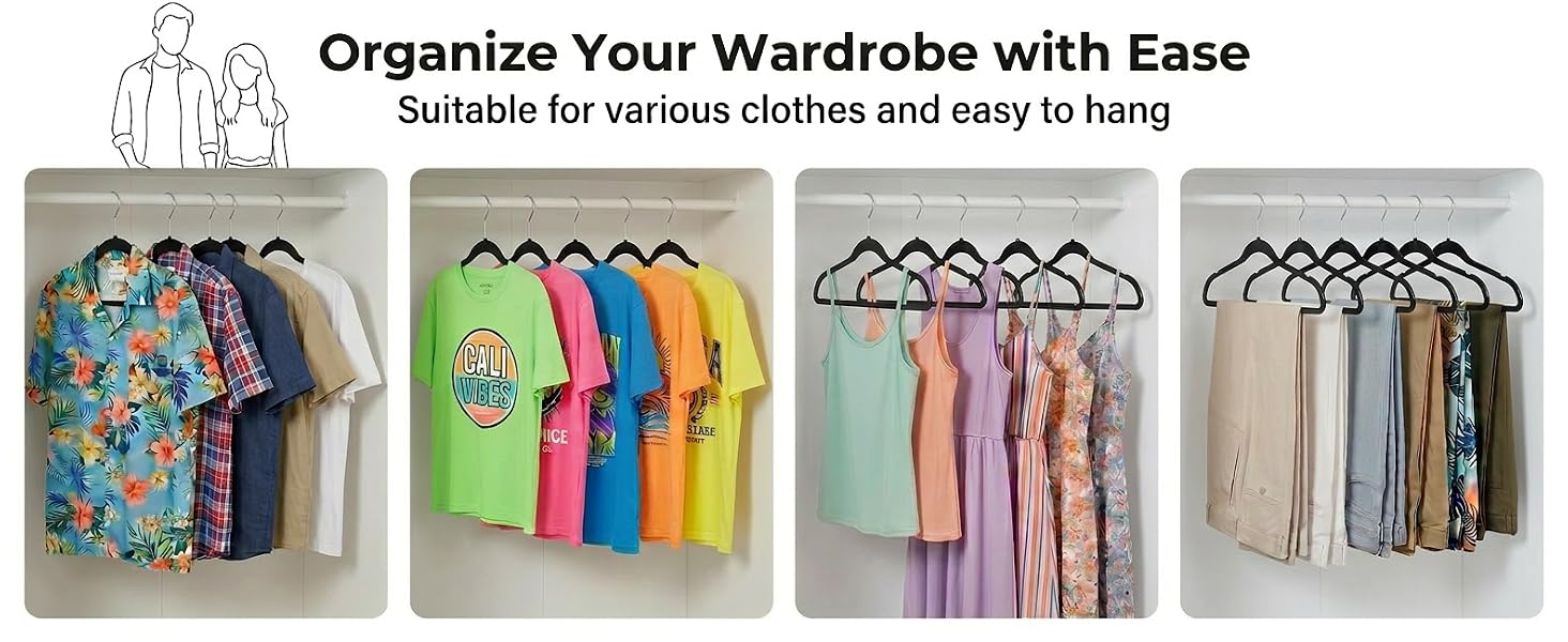Black plastic hangers for easy wardrobe organization,shirt, shorts, straps, pants