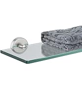 JQK Bathroom Glass Shelf, Floating Tempered Glass Shower Storage 16 by 5 inches, 304 Stainless St...