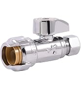 SharkBite 1/2 x 3/8 Inch Compression Straight Stop Valve, Quarter Turn, Push to Connect Brass Plu...