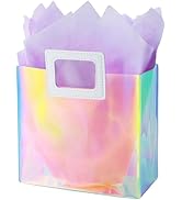 VUOJUR 8.3'' Holographic Small Gift Bag with Tissue Paper Reusable Birthday Gift Bag for Girls Wo...