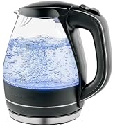 OVENTE 1.5L Glass Electric Kettle Water Boiler, Black KG83B | 1100W Fast Boiling, Borosilicate Gl...