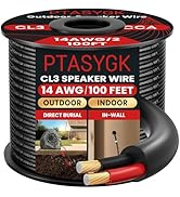 PTASYGK 14/2 Outdoor Speaker Wire - Direct Burial Speaker Cables CL3 CL2 Rated 100 Feet, UV Resis...