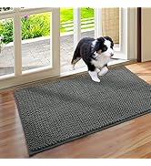 HOMEIDEAS Absorbent Chenille Door Mat Indoor for Entryway, Low-Profile Rubber Backing, Muddy Dog ...