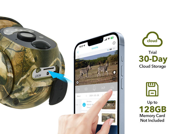 cellular security camera sd card not included 30 days cloud storage for trial(costless)