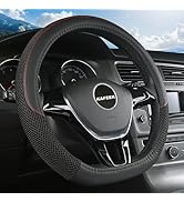 KAFEEK D Shape Steering Wheel Cover, Universal 15 inch, Microfiber Leather Viscose, Breathable, A...
