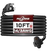 PALARINE 10ft Black Outdoor Extension Cord Waterproof, UL Listed, 14/3 SJTW Heavy Duty 3 Prong, 1...