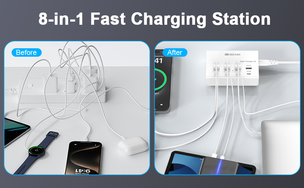 USB Charger with USB C PD20W and USB A QC18W, HITRENDS 60W PD Fast Charging Station, 5ft
