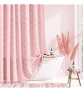 Dynamene Pink Fabric Shower Curtain, Boho Tufted Geometric Striped Tassel Shower Curtain for Bath...
