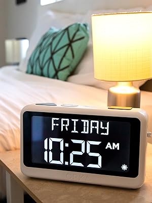 Talking Alarm Clock, 8 Alarms, Impaired Vision, Memory Loss, Battery Backup, am pm, AM/PM, Day Date