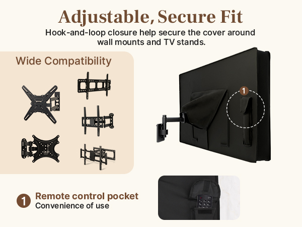 Outdoor TV Cover Fits Wall Mounts, Stands and TV Setups
