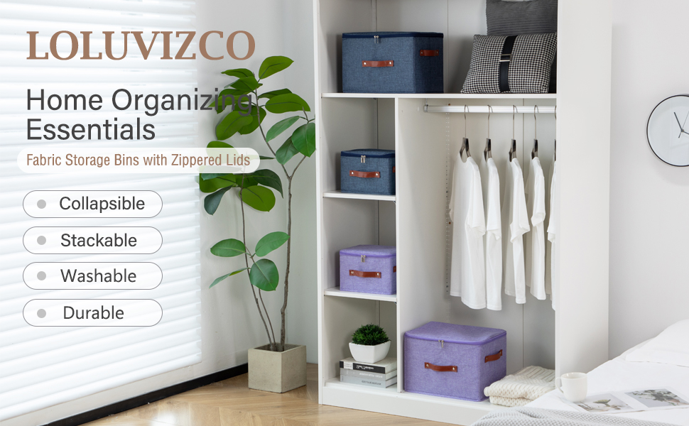 LOLUVIZCO Fabric Storage Bins with Zippered Lids